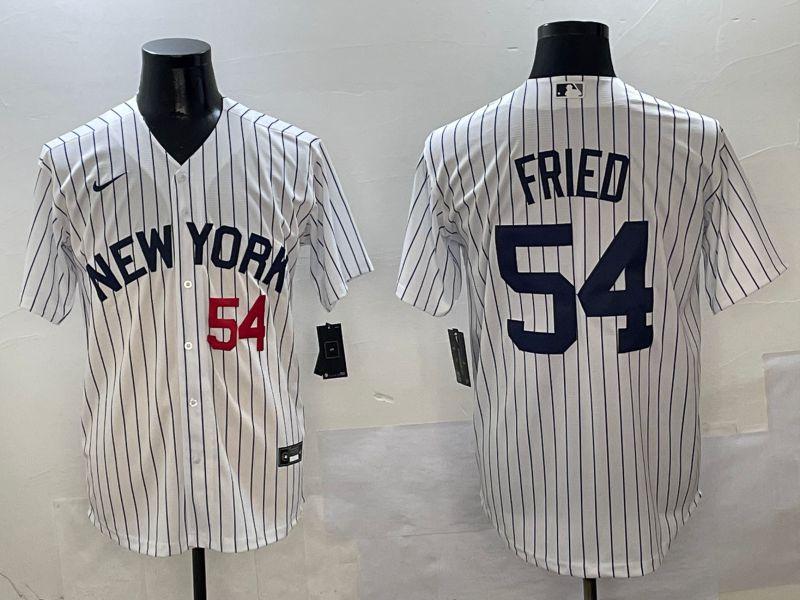 Men New York Yankees 54 Fried White Stripe Game Nike 2025 MLB Jersey style 12